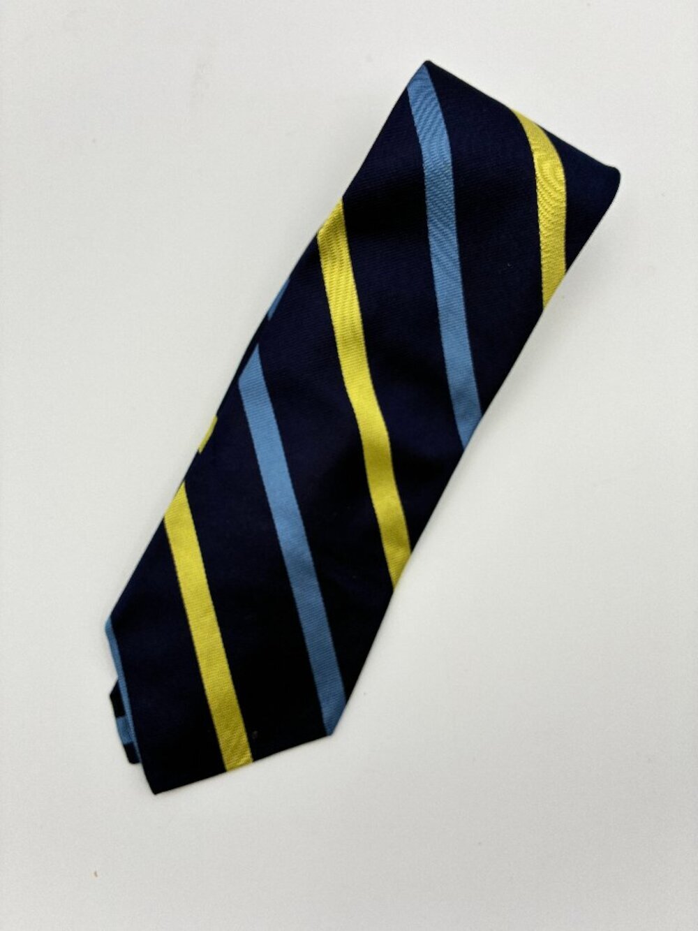 Brooks Brothers Makers Silk Tie Blue Yellow Diagonal Stripe Preppy Academia USA